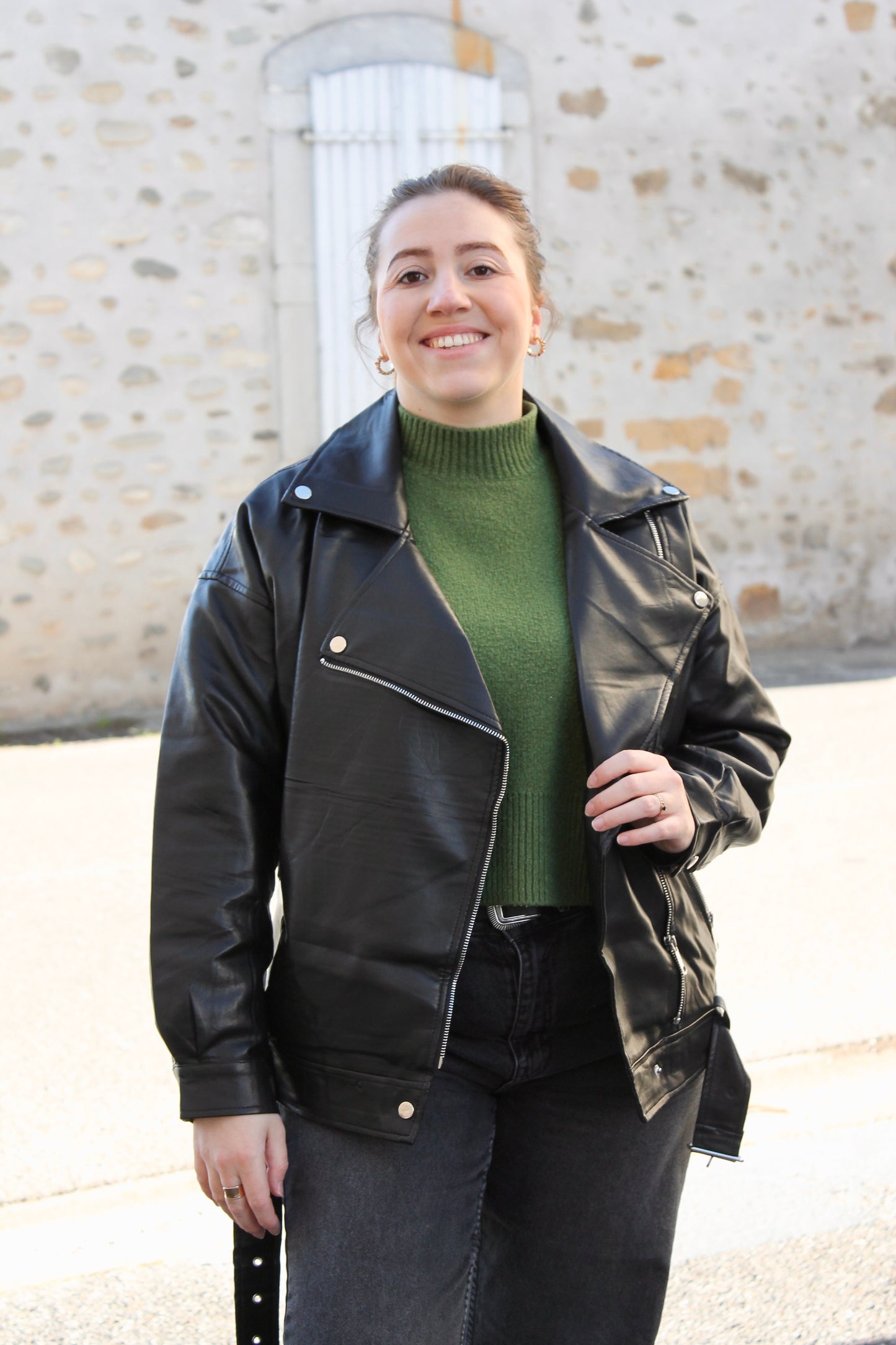 Veste en cuir oversize Lydie